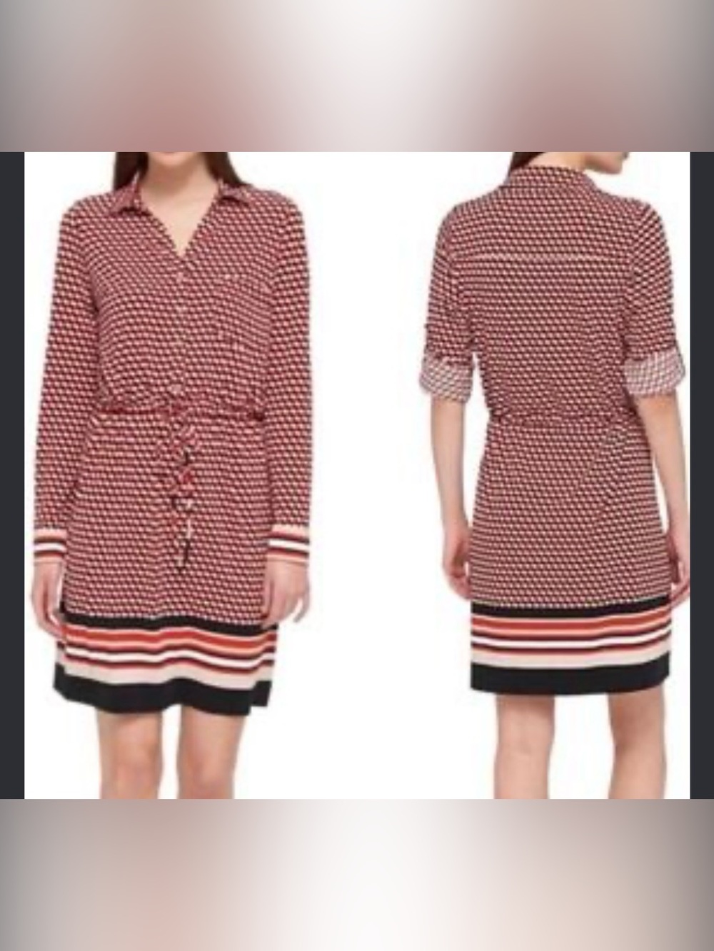 Tommy Hilfiger Geometric Shirt Dress in Red & Black Size 8